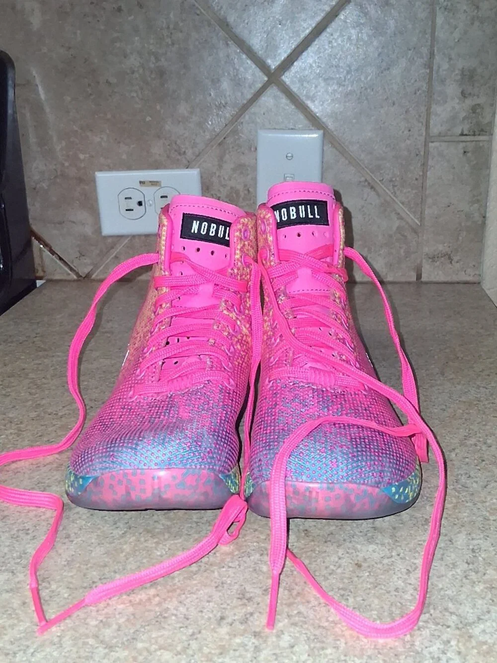 NOBULL Outwork High-Top Neon Pink Glitch Trainers